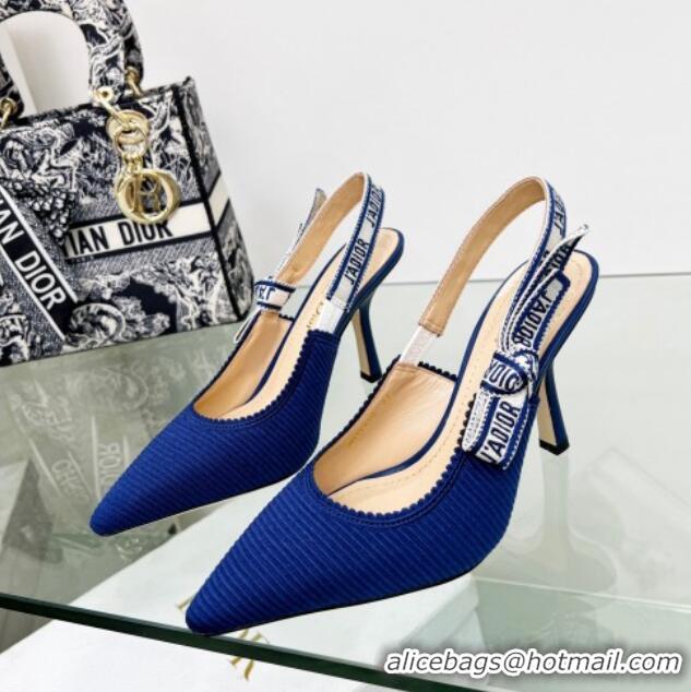 Shop Duplicate Dior J'Adior Slingback Pumps 9.5cm in Royal Blue Embroidered Cotton 122324