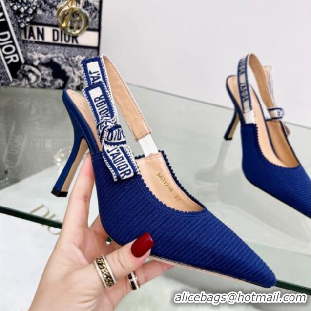 Shop Duplicate Dior J'Adior Slingback Pumps 9.5cm in Royal Blue Embroidered Cotton 122324