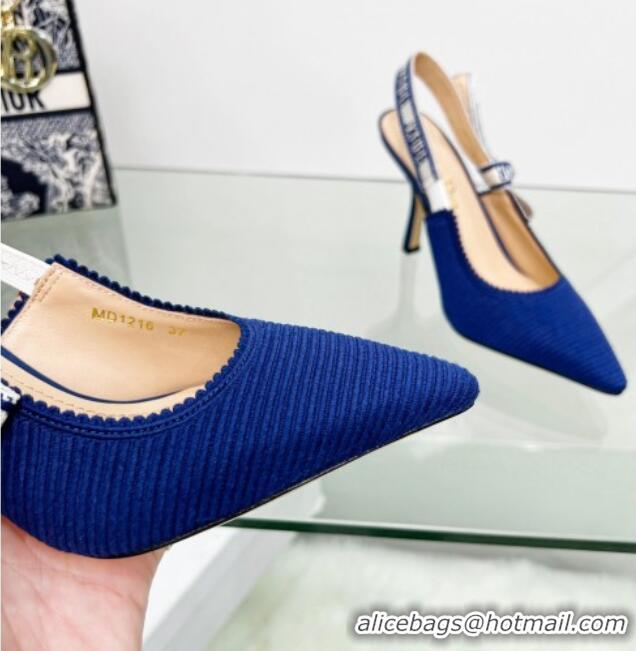 Shop Duplicate Dior J'Adior Slingback Pumps 9.5cm in Royal Blue Embroidered Cotton 122324