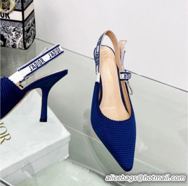 Shop Duplicate Dior J'Adior Slingback Pumps 9.5cm in Royal Blue Embroidered Cotton 122324