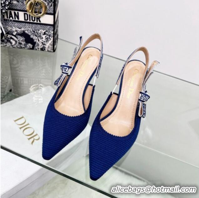 Shop Duplicate Dior J'Adior Slingback Pumps 9.5cm in Royal Blue Embroidered Cotton 122324