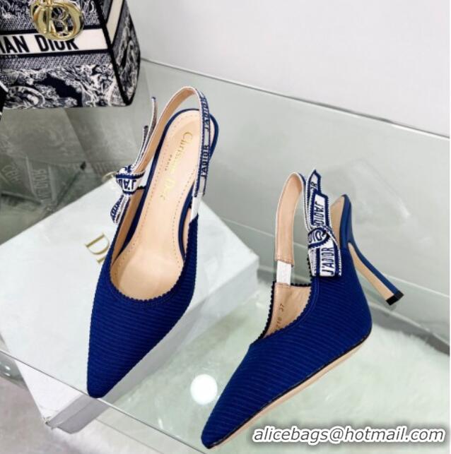 Shop Duplicate Dior J'Adior Slingback Pumps 9.5cm in Royal Blue Embroidered Cotton 122324