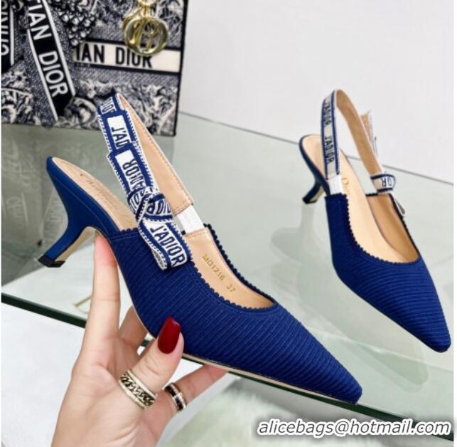 Charming Dior J'Adior Slingback Pumps 6.5cm in Royal Blue Embroidered Cotton 122325