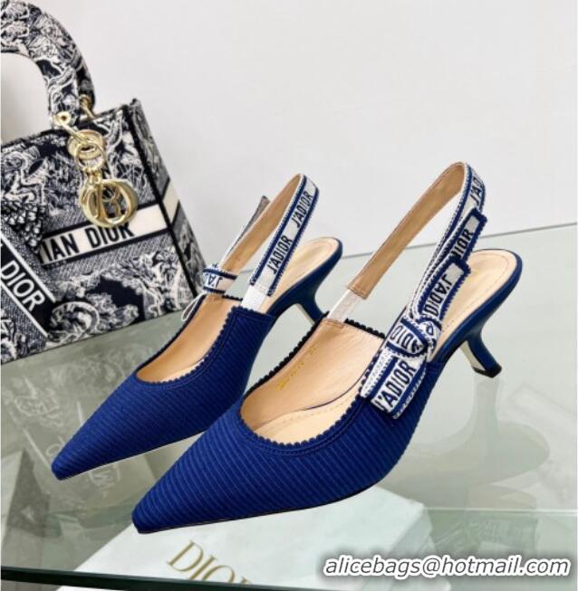 Charming Dior J'Adior Slingback Pumps 6.5cm in Royal Blue Embroidered Cotton 122325