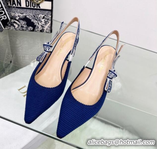 Charming Dior J'Adior Slingback Pumps 6.5cm in Royal Blue Embroidered Cotton 122325