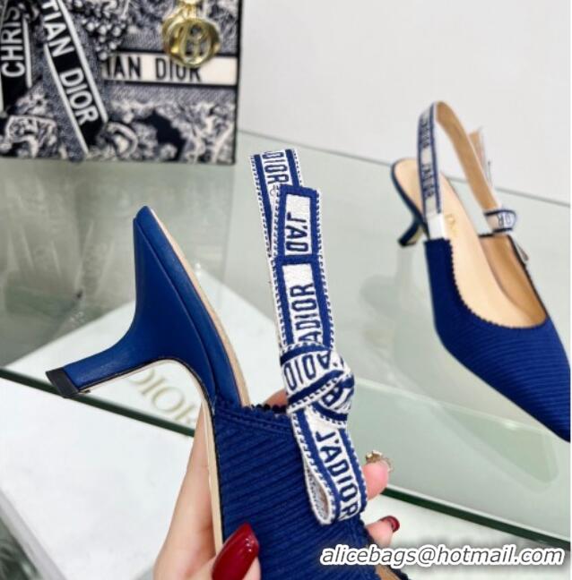 Charming Dior J'Adior Slingback Pumps 6.5cm in Royal Blue Embroidered Cotton 122325