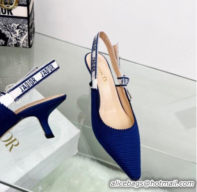 Charming Dior J'Adior Slingback Pumps 6.5cm in Royal Blue Embroidered Cotton 122325