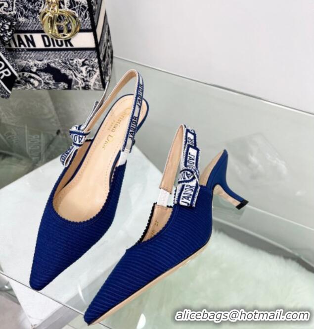 Charming Dior J'Adior Slingback Pumps 6.5cm in Royal Blue Embroidered Cotton 122325