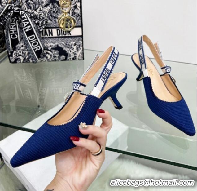 Charming Dior J'Adior Slingback Pumps 6.5cm in Royal Blue Embroidered Cotton 122325