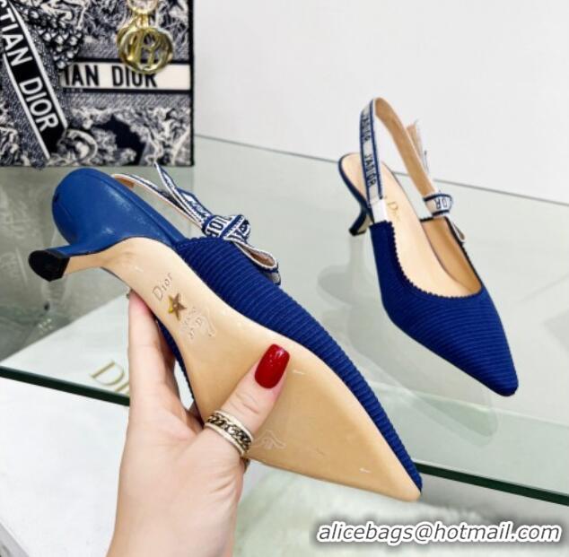 Charming Dior J'Adior Slingback Pumps 6.5cm in Royal Blue Embroidered Cotton 122325