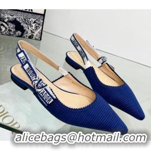 Charming Dior J'Adior Slingback Ballerina Flat in Royal Blue Embroidered Cotton 2122326