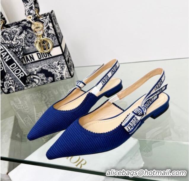 Charming Dior J'Adior Slingback Ballerina Flat in Royal Blue Embroidered Cotton 2122326