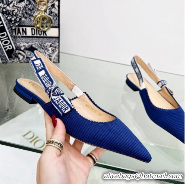 Charming Dior J'Adior Slingback Ballerina Flat in Royal Blue Embroidered Cotton 2122326