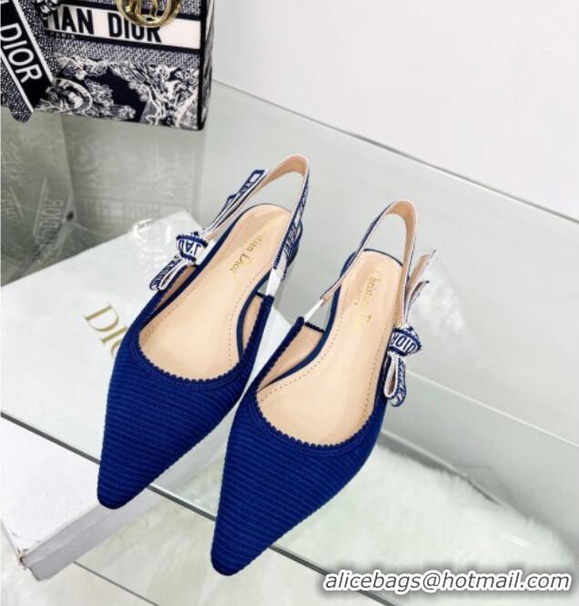 Charming Dior J'Adior Slingback Ballerina Flat in Royal Blue Embroidered Cotton 2122326