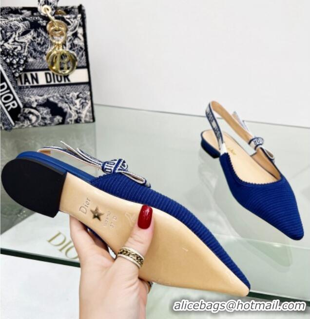 Charming Dior J'Adior Slingback Ballerina Flat in Royal Blue Embroidered Cotton 2122326