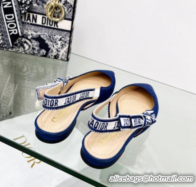 Charming Dior J'Adior Slingback Ballerina Flat in Royal Blue Embroidered Cotton 2122326