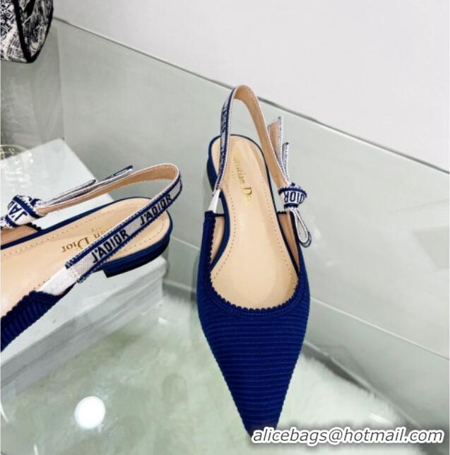 Charming Dior J'Adior Slingback Ballerina Flat in Royal Blue Embroidered Cotton 2122326