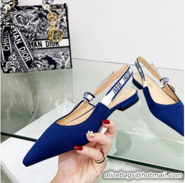 Charming Dior J'Adior Slingback Ballerina Flat in Royal Blue Embroidered Cotton 2122326