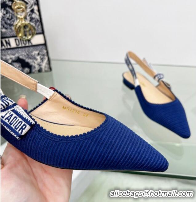 Charming Dior J'Adior Slingback Ballerina Flat in Royal Blue Embroidered Cotton 2122326