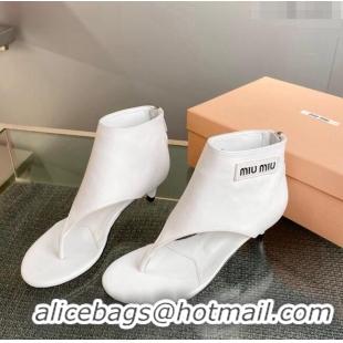 ​Grade Design Miu Miu Leather Ankle Thong boots 4.5cm with Logo Label MM5091 White 2023