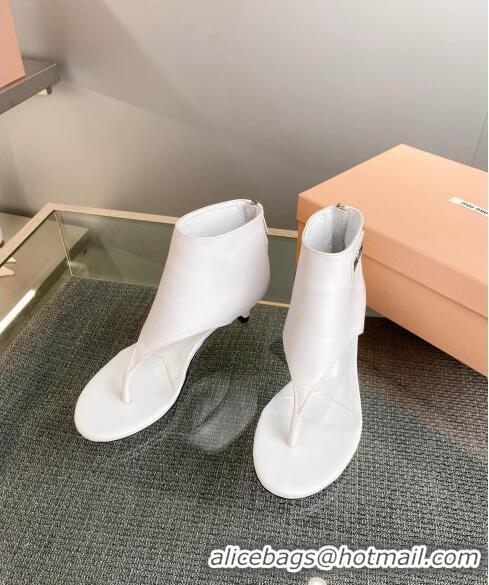 ​Grade Design Miu Miu Leather Ankle Thong boots 4.5cm with Logo Label MM5091 White 2023