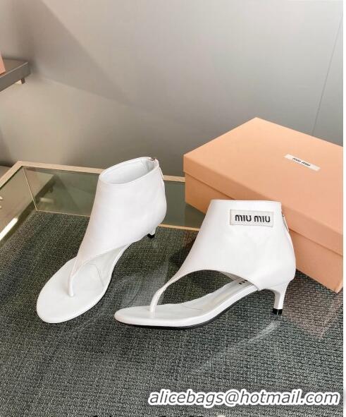 ​Grade Design Miu Miu Leather Ankle Thong boots 4.5cm with Logo Label MM5091 White 2023