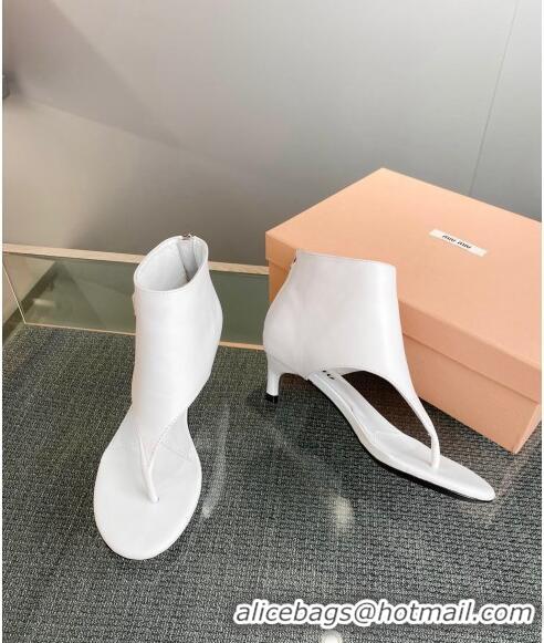 ​Grade Design Miu Miu Leather Ankle Thong boots 4.5cm with Logo Label MM5091 White 2023