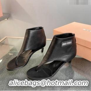 Well Crafted Miu Miu Leather Ankle Thong boots 4.5cm with Logo Label MM5091 Black 2023