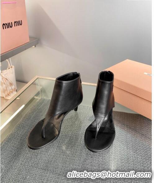 Well Crafted Miu Miu Leather Ankle Thong boots 4.5cm with Logo Label MM5091 Black 2023