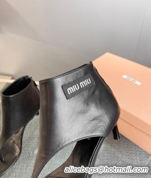 Well Crafted Miu Miu Leather Ankle Thong boots 4.5cm with Logo Label MM5091 Black 2023