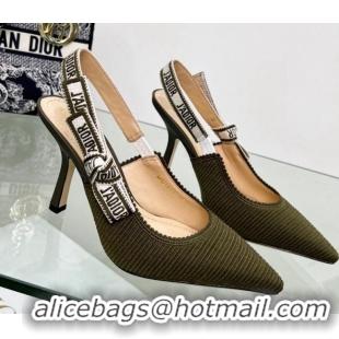 Sumptuous Dior J'Adior Slingback Pumps 9.5cm in Khaki Green Embroidered Cotton 122327