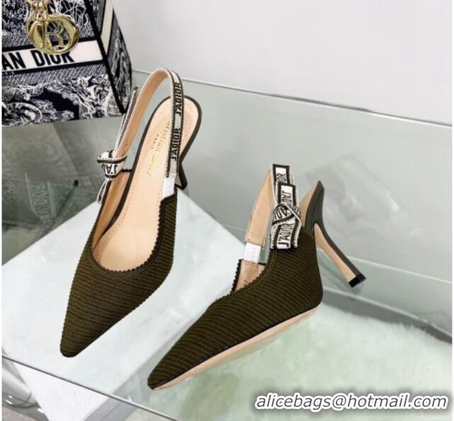 Sumptuous Dior J'Adior Slingback Pumps 9.5cm in Khaki Green Embroidered Cotton 122327