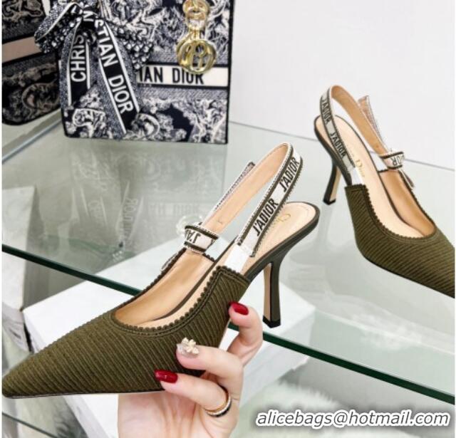 Sumptuous Dior J'Adior Slingback Pumps 9.5cm in Khaki Green Embroidered Cotton 122327