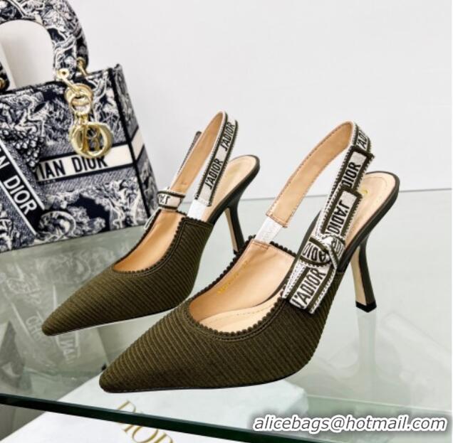 Sumptuous Dior J'Adior Slingback Pumps 9.5cm in Khaki Green Embroidered Cotton 122327