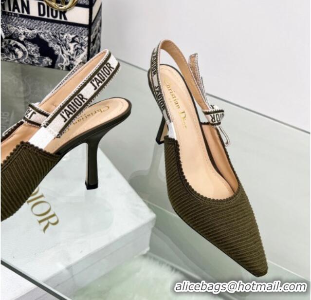 Sumptuous Dior J'Adior Slingback Pumps 9.5cm in Khaki Green Embroidered Cotton 122327