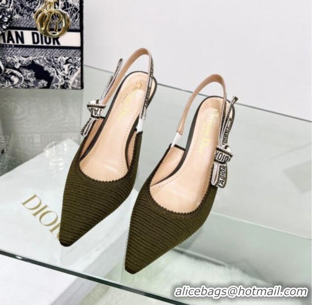 Sumptuous Dior J'Adior Slingback Pumps 9.5cm in Khaki Green Embroidered Cotton 122327