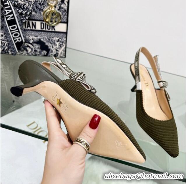 Luxury Dior J'Adior Slingback Pumps 6.5cm in Khaki Green Embroidered Cotton 122328