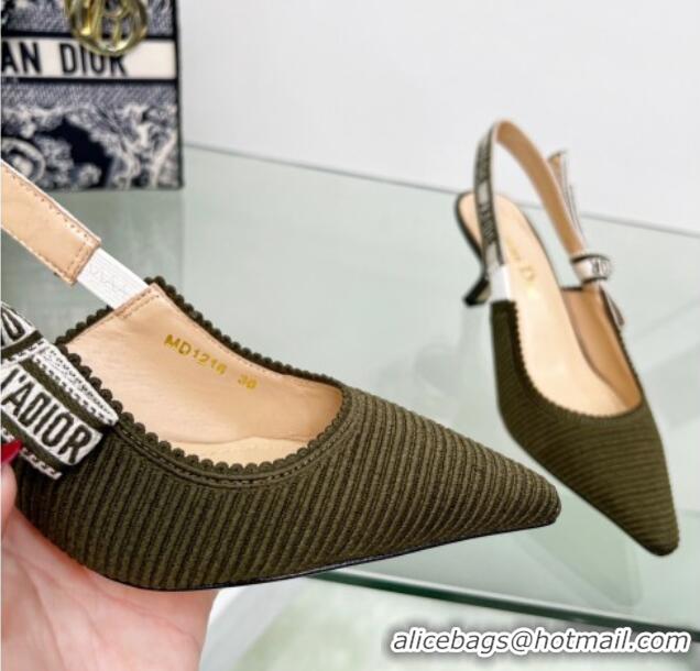 Luxury Dior J'Adior Slingback Pumps 6.5cm in Khaki Green Embroidered Cotton 122328