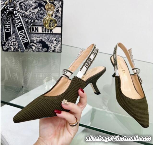 Luxury Dior J'Adior Slingback Pumps 6.5cm in Khaki Green Embroidered Cotton 122328