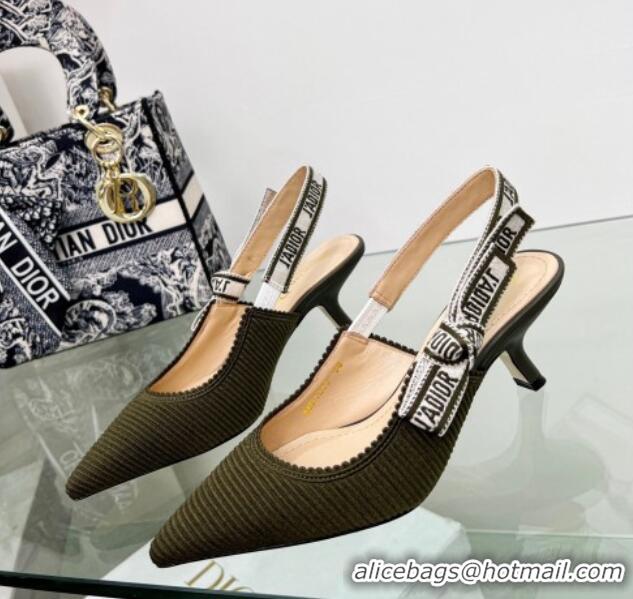 Luxury Dior J'Adior Slingback Pumps 6.5cm in Khaki Green Embroidered Cotton 122328