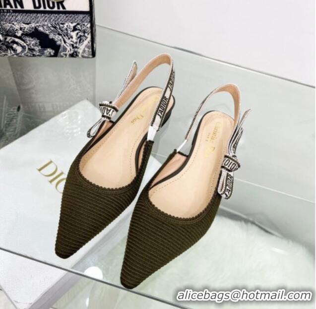 Duplicate Dior J'Adior Slingback Ballerina Flat in Khaki Green Embroidered Cotton 122329