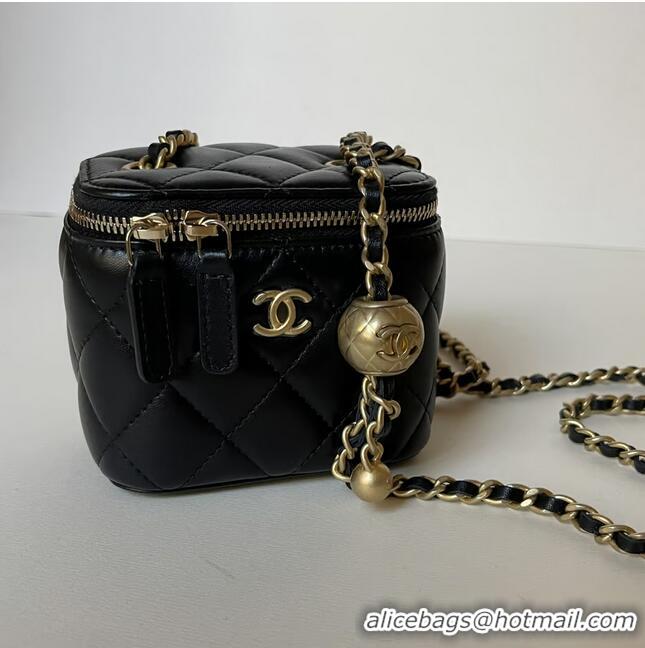 Low Cost Promotional Chanel Small Vanity With Chain Lambskin Leather 81241 Black Gold