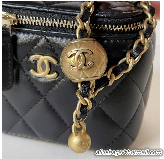 Low Cost Promotional Chanel Small Vanity With Chain Lambskin Leather 81241 Black Gold