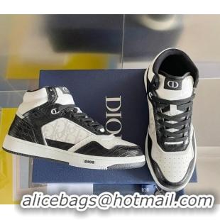 Luxurious Dior B27 High-Top Sneakers in Oblique Galaxy Leather and Calfskin Black/White 2122340