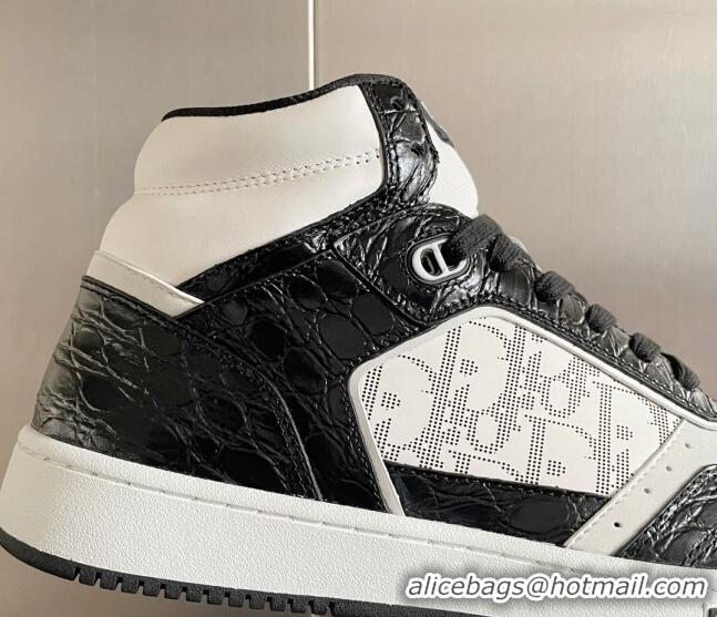 Luxurious Dior B27 High-Top Sneakers in Oblique Galaxy Leather and Calfskin Black/White 2122340