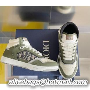 Top Grade Dior B27 High-Top Sneakers in Oblique Galaxy Leather and Calfskin Green 122341