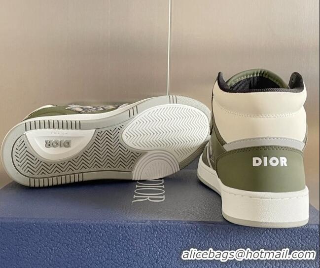 Top Grade Dior B27 High-Top Sneakers in Oblique Galaxy Leather and Calfskin Green 122341