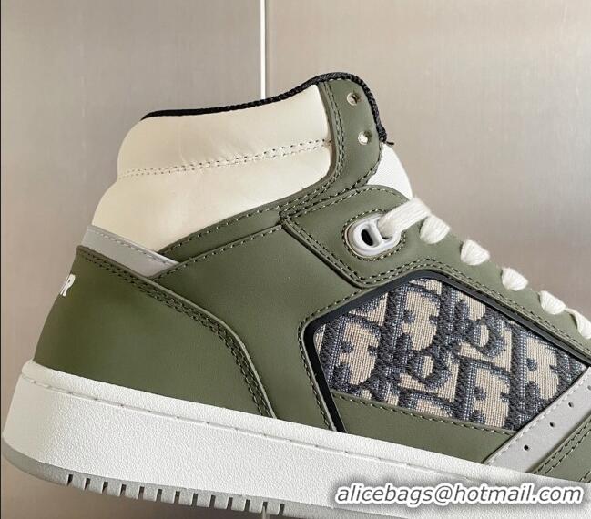 Top Grade Dior B27 High-Top Sneakers in Oblique Galaxy Leather and Calfskin Green 122341