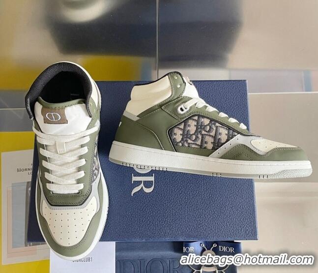 Top Grade Dior B27 High-Top Sneakers in Oblique Galaxy Leather and Calfskin Green 122341