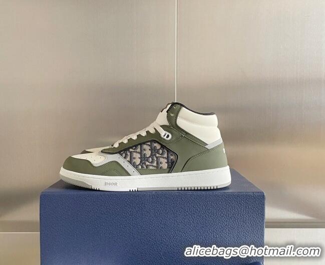 Top Grade Dior B27 High-Top Sneakers in Oblique Galaxy Leather and Calfskin Green 122341